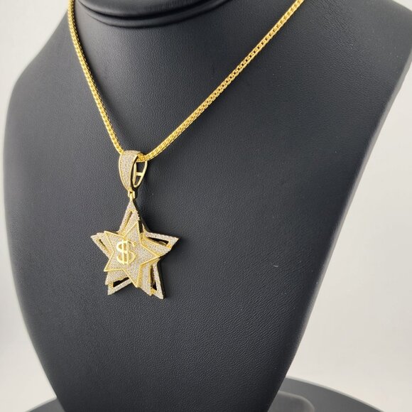 925 Silver Triple Star Dollar Pendant – Trendy & Icy - Picture 3 of 5